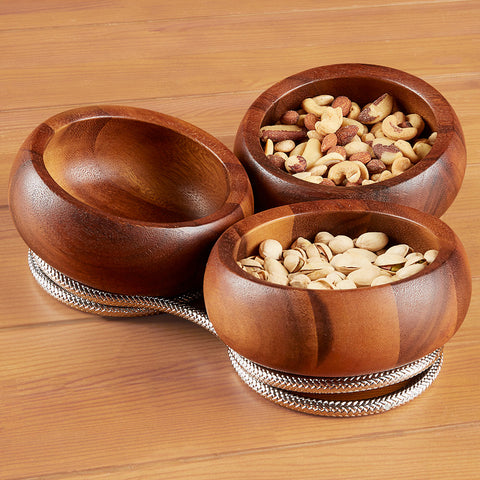 Wood Condiment Server Bowls with Braided Base by Nambé