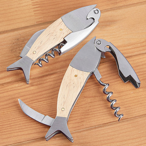 Stainless Steel Fish Corkscrew and Bottle Opener