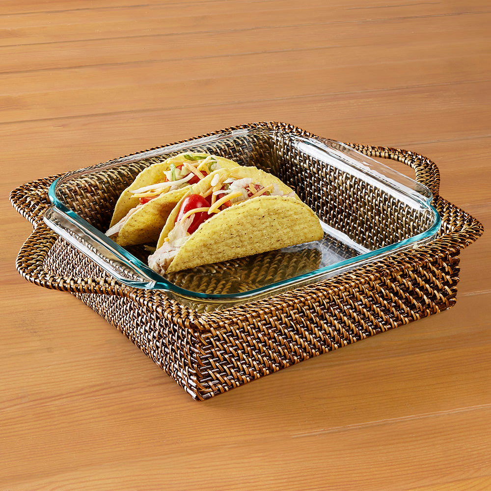 Calaisio Woven Casserole Holder with Square Pyrex Baking Dish