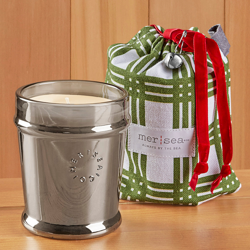 Mer-Sea Silver Holiday Candle in Plaid Bag, Sea Pines