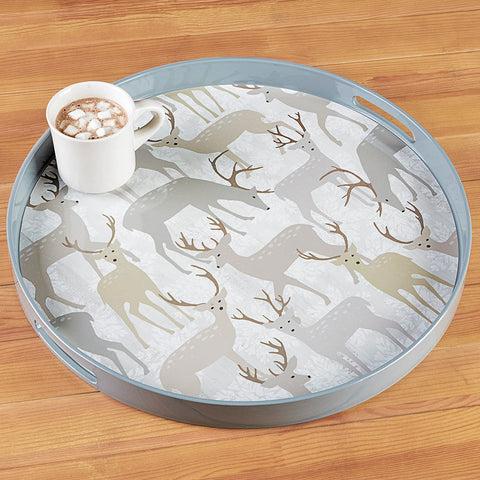 rockflowerpaper Lacquer Serving Tray, Winter Stags - 18" Round