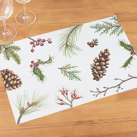 Hester & Cook Paper Placemats, Winter Collage Pinecone and Berry