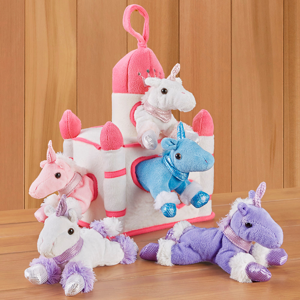 Castle with Unicorn Stuffed Animals