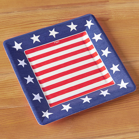 Caspari Square Paper Salad Plate - Red, White & Blue