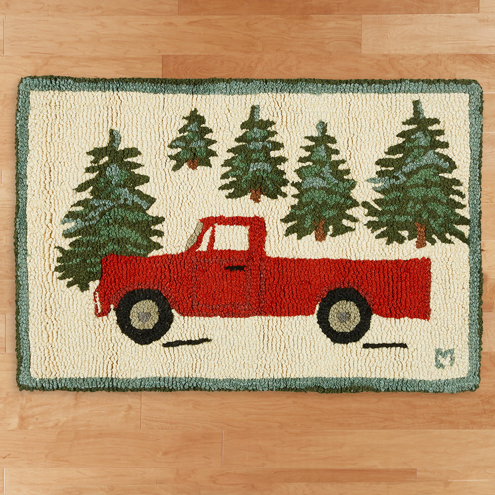 Chandler 4 Corners 20" x 30" Hooked Rug, Red Truck in Forest