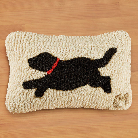 Chandler 4 Corners 8" x 12" Hooked Pillow, Running Black Dog