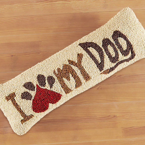 Chandler 4 Corners 8" x 24" Hooked Pillow, I Love My Dog