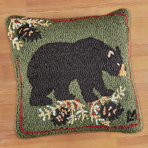 Chandler 4 Corners 18" Hooked Pillow, Black Bear