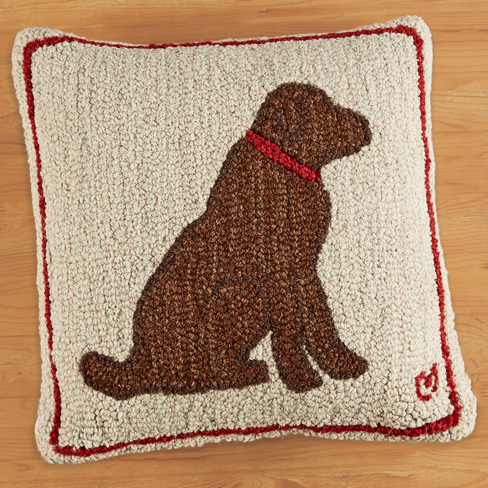 Chandler 4 Corners 18" Hooked Pillow, Chocolate Lab