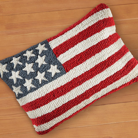 Chandler 4 Corners 14" x 20" Hooked Pillow, Stars and Stripes