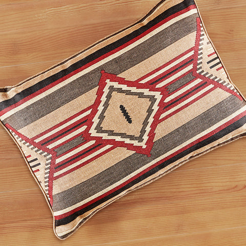 New Moon Woven Linen Lumbar Pillow, Red and Chocolate