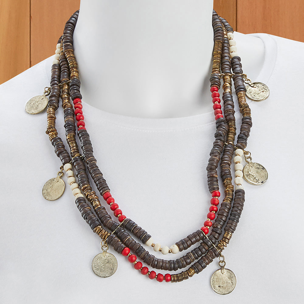 Beaded Coin Multi Strand Necklace