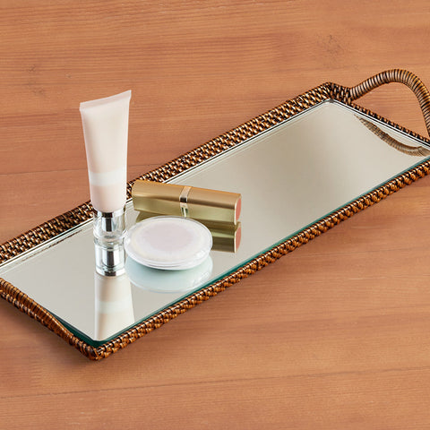 Calaisio Woven Rectangular Bathroom Tray with Mirror