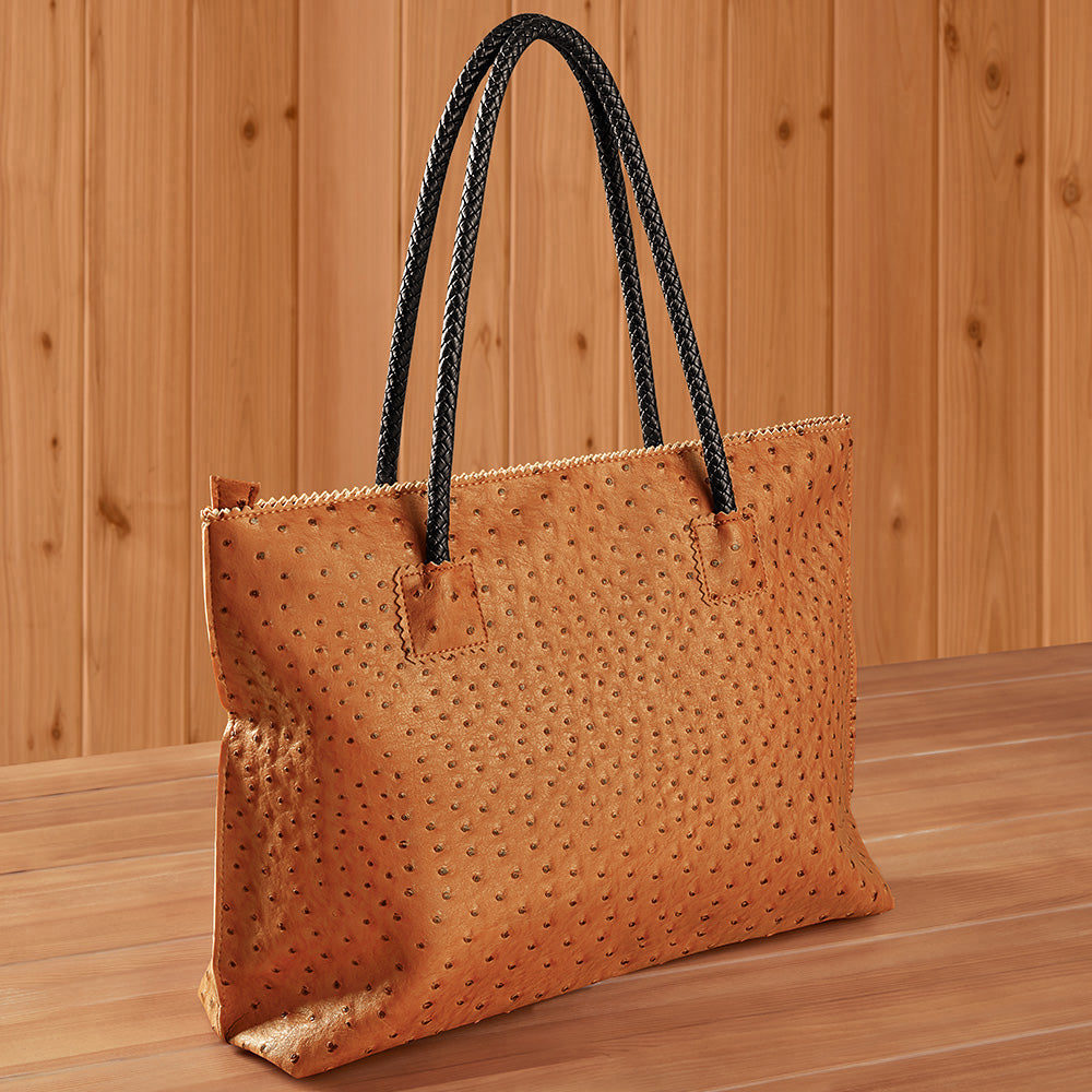 22 Tote Vegan Ostrich Leather Zip Tote Handbag - Pink , 18 x 4 x 13