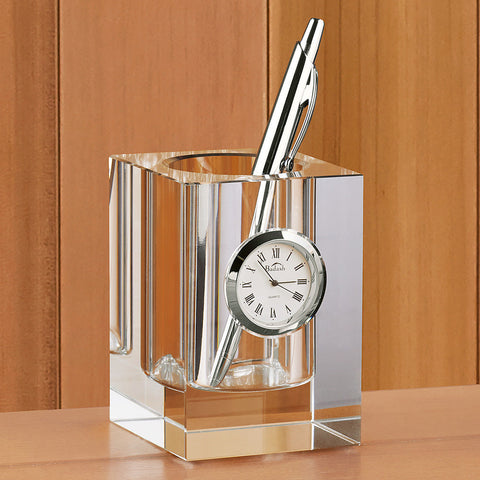 Badash Crystal Pencil Holder with Clock