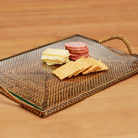 Calaisio Woven Rectangular Serving Tray with Glass Insert