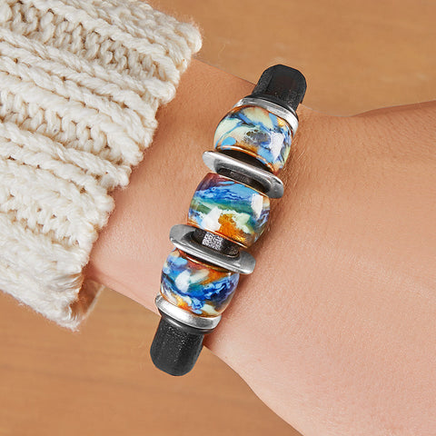 Montana Leather Beaded Leather Bracelet, Boulder Collection