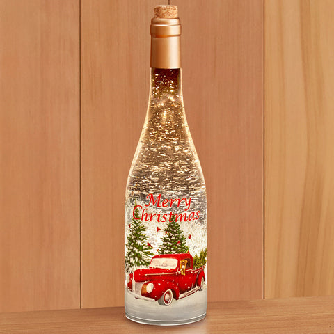 LED Snow Globe Wine Bottle – Merry Christmas