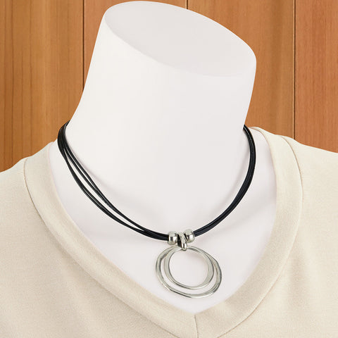 Trades by Haim Shahar Silver Concentric Circles Cord Necklace