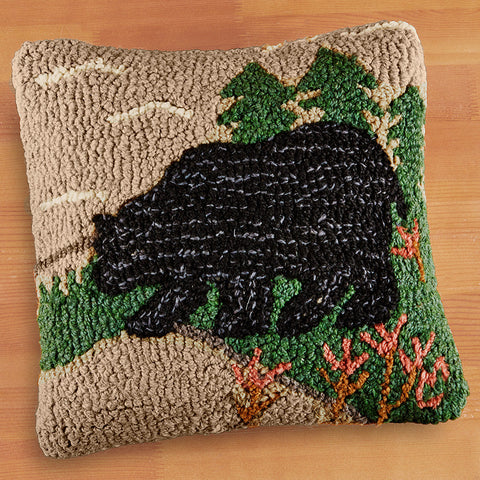 Chandler 4 Corners 14" Hooked Pillow, Woodsy Bear