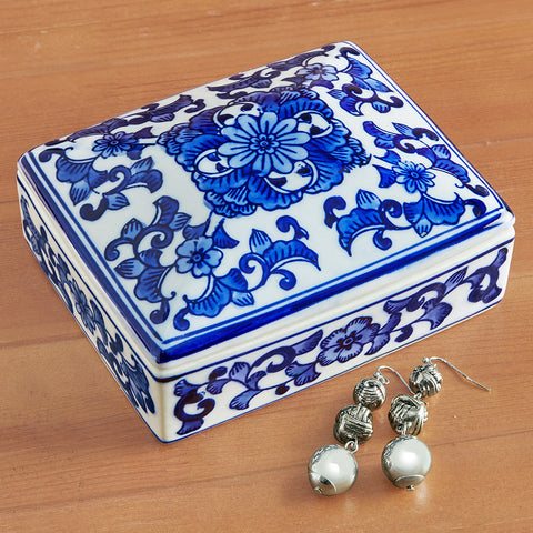 8 Oak Lane Blue Chinoiserie Ceramic Trinket Box