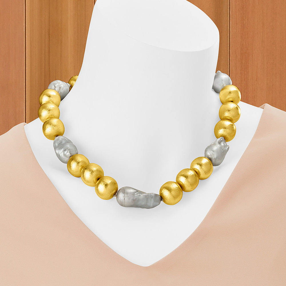 Hazen & Co. "Annabelle" Pearl & Gold Beaded Necklace
