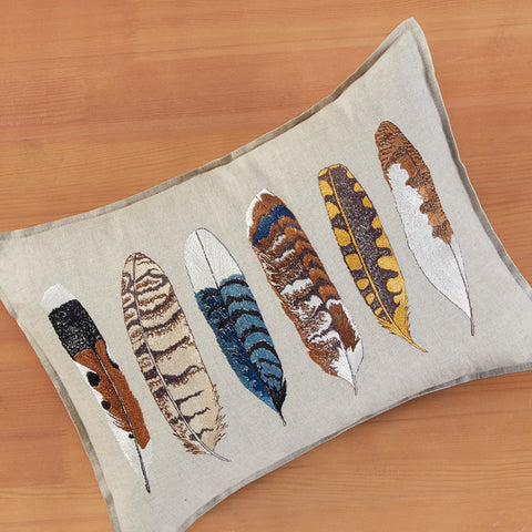 Coral & Tusk 12" x 16" Embroidered Linen Accent Pillow, Tall Feathers