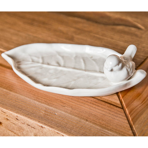 Ceramic Leaf Plate with Bird