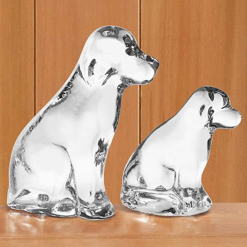 Simon Pearce Glass Figurine, Dog & Puppy