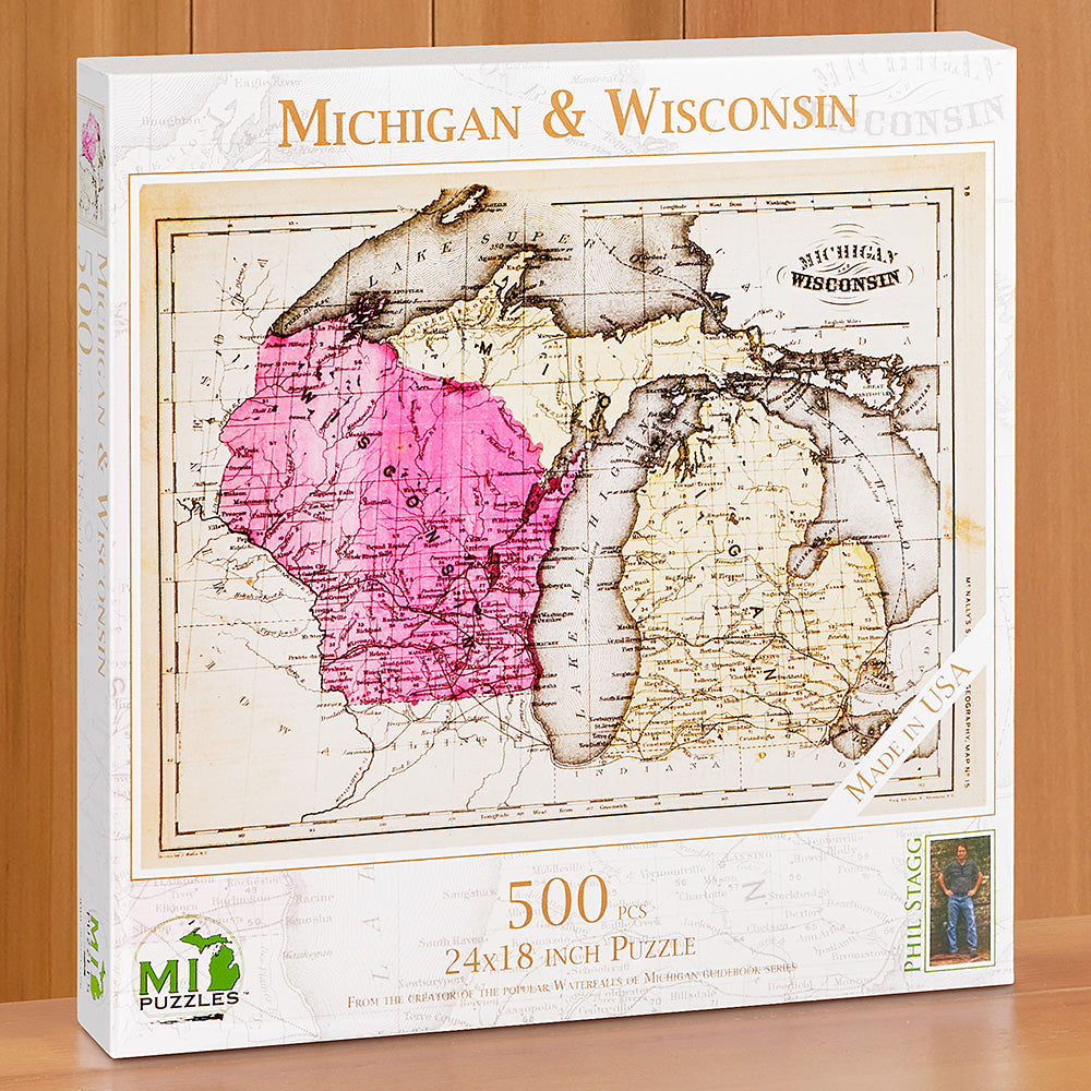 500 Piece Jigsaw Puzzle, "Michigan & Wisconsin" by Phil Stagg