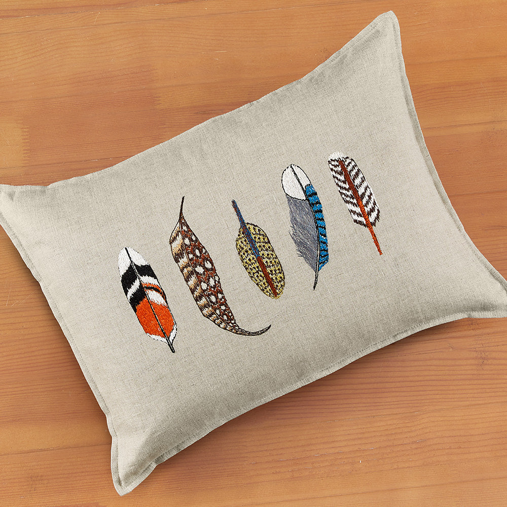 Coral & Tusk 12" x 16" Embroidered Linen Accent Pillow, Feathers