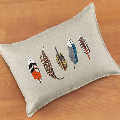 Coral & Tusk 12" x 16" Embroidered Linen Accent Pillow, Feathers
