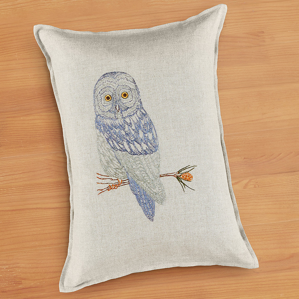 Coral & Tusk 16" x 12" Embroidered Linen Accent Pillow, Great Grey Owl