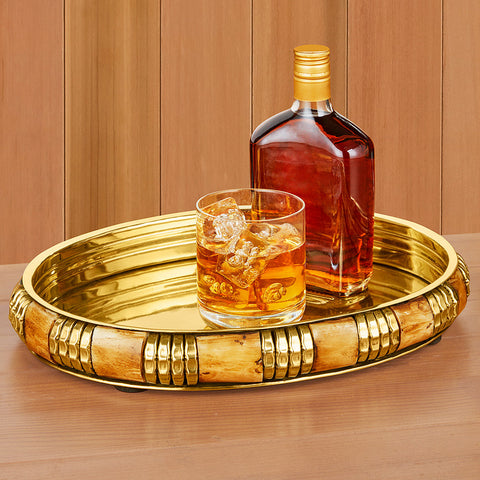 Banded Bone and Brass Mirrored Tray