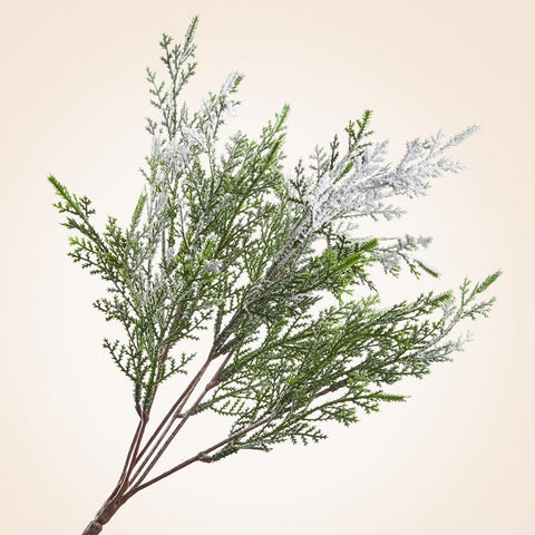 Snowy Faux Cypress Stem, 14"