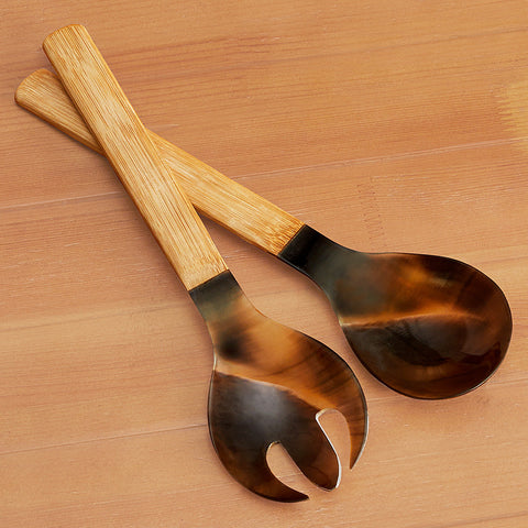 Be Home Salad Servers, Bamboo Horn