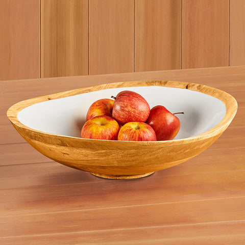 Be Home Round Mango Wood and Enamel Bowl