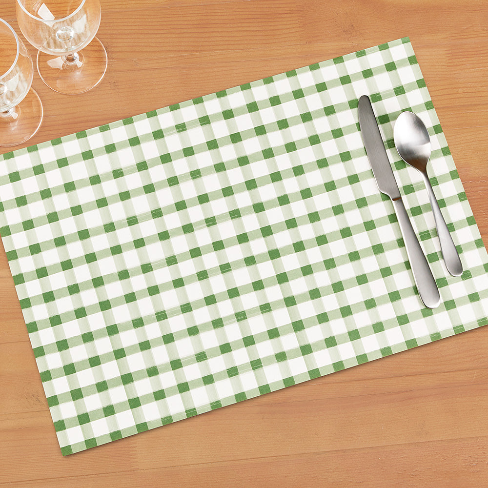 Hester & Cook Paper Placemats, Painted Check, Dark Green