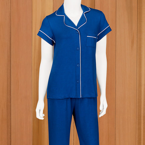 The Cat's Pajamas Women's Pima Knit Capri Pajama Set, Blue
