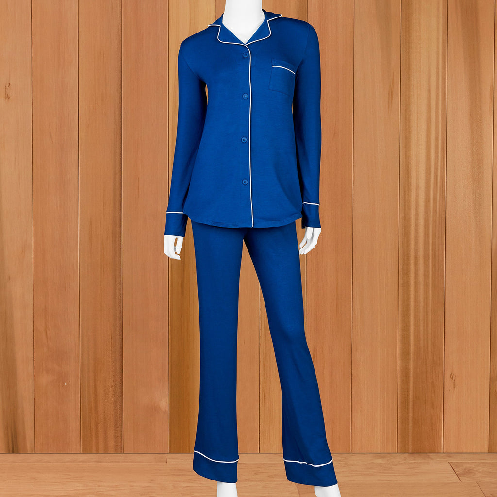 The Cat's Pajamas Women's Pima Knit Pajama Set, Marine Blue