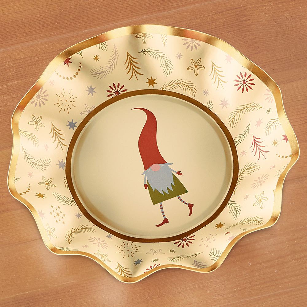 Sophistiplate Wavy Paper Plates & Bowls, Jolly Gnomes