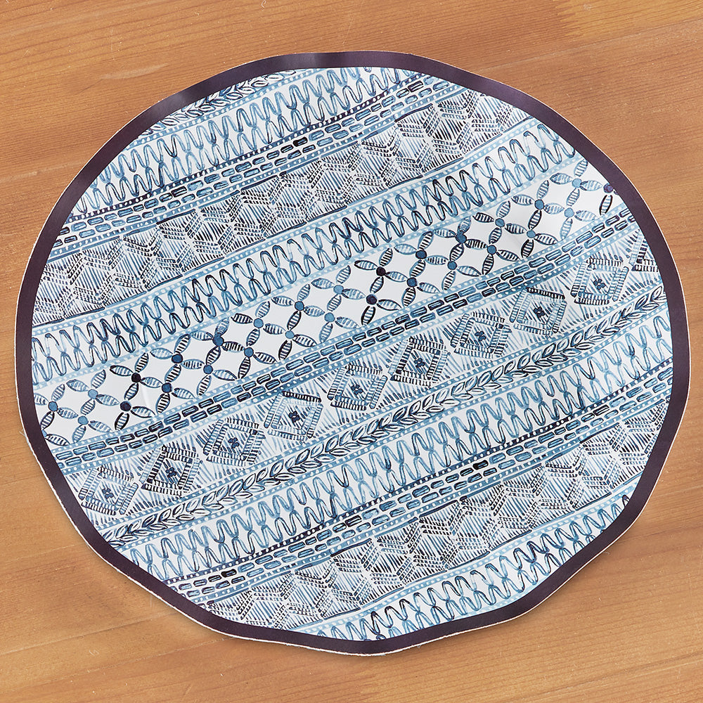 Sophistiplate Wavy Paper Plates & Bowls, Indigo Batik
