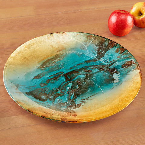 Beatriz Ball New Orleans Teal and Gold Foil Glass Platter