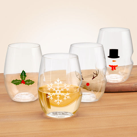Govino Shatterproof Stemless Wine Glass, Holiday Set of 4