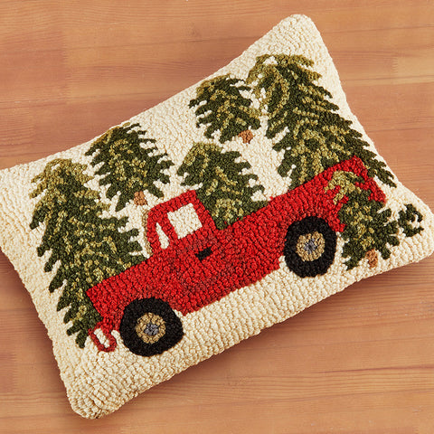 Christmas Truck Hooked Pillow by Peking