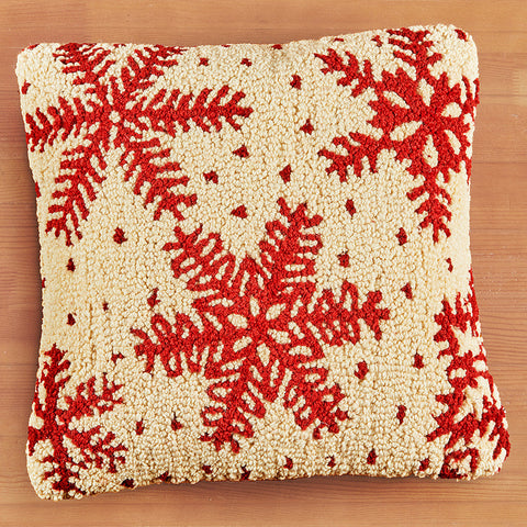 Chandler 4 Corners 18" Hooked Pillow, Icy Snowflake