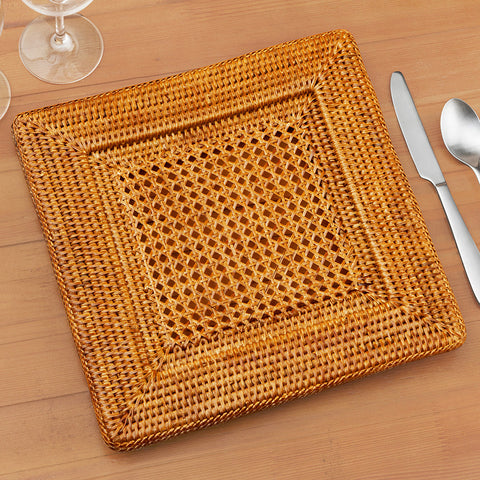 Caspari Rattan Charger Plate, Dark Natural