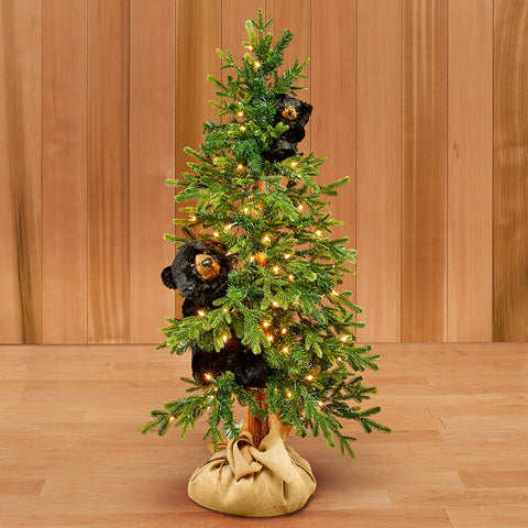 Lighted Christmas Tree with Black Bears