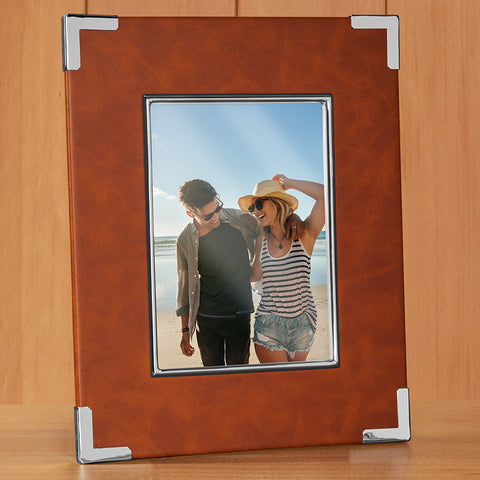 Silver-Trimmed Vegan Leather Picture Frame