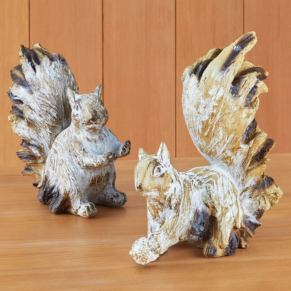 Whitewashed Resin Squirrel Figurines